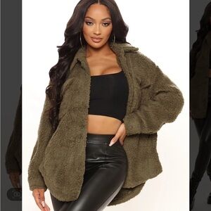 𝅺fashion Nova Olive Teddy Shacket